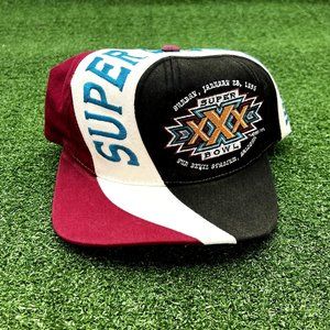 VTG 90s Super Bowl Twins Enterprise Eastport Swirl Big Logo SnapBack Hat Cap